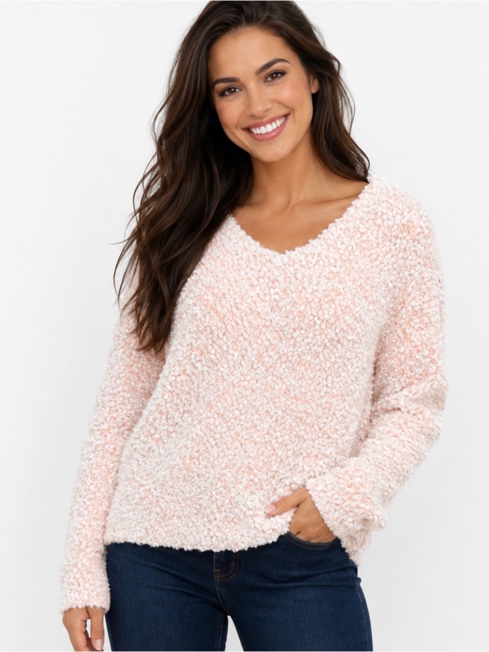 Hippie Rose Oversized White & Orange Popcorn Knit  Sweater - Size S - NWOT